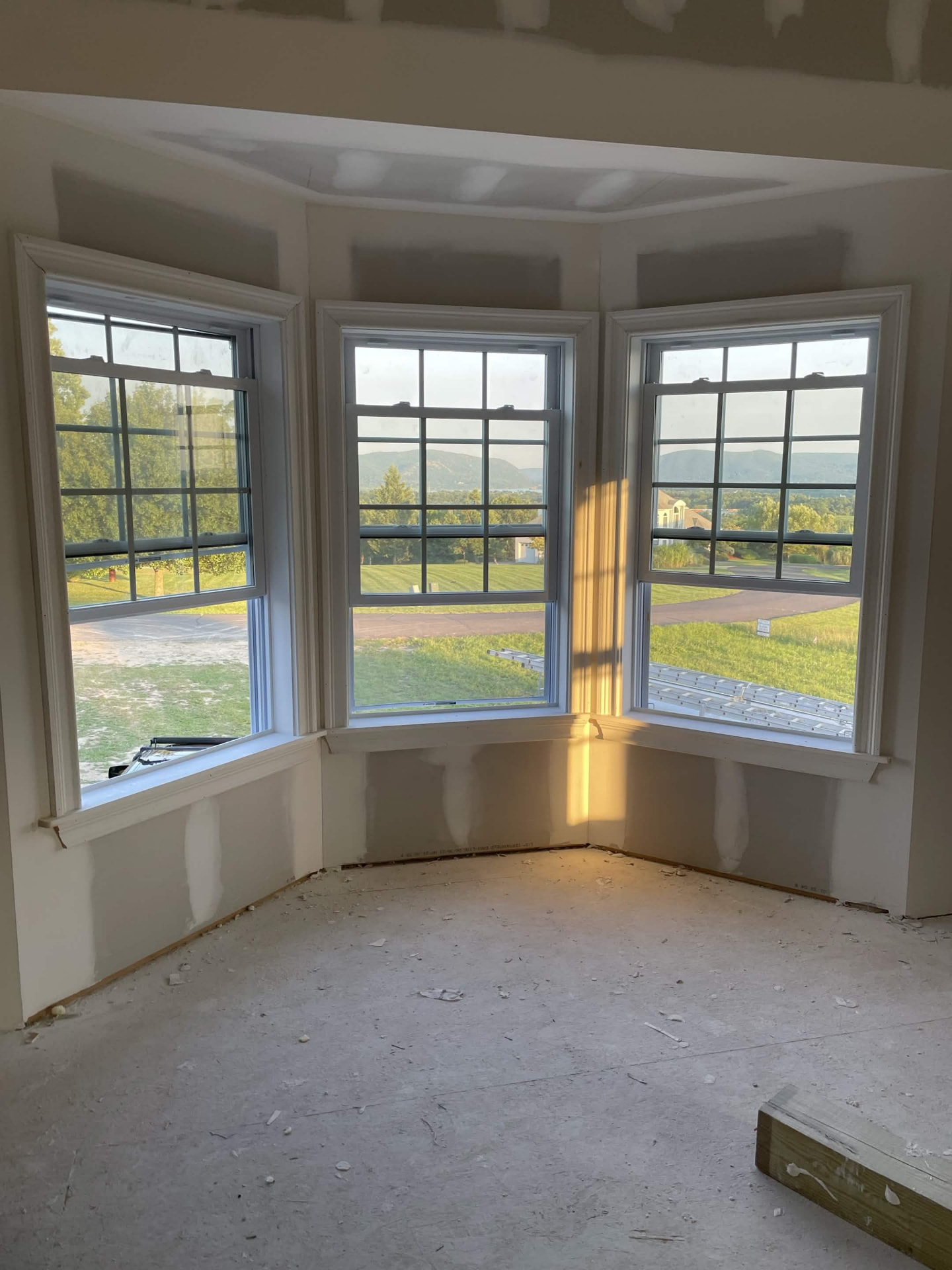 Bay window framed and drywalled before finish work